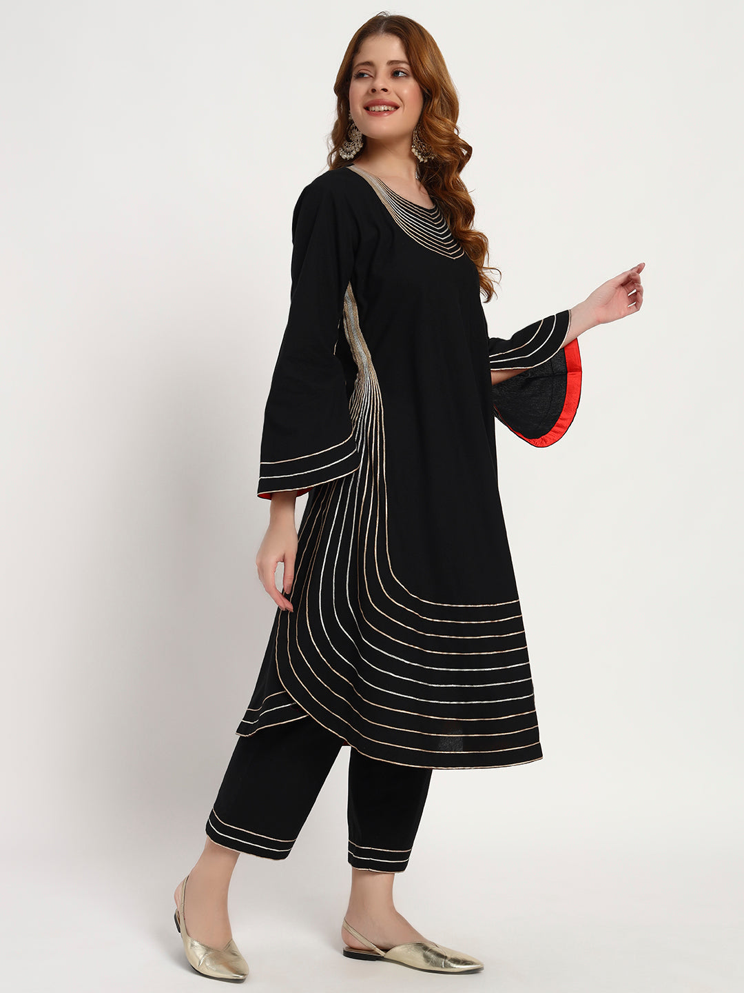 Black Organic-Cotton Ripple-Stripe Kurta Set