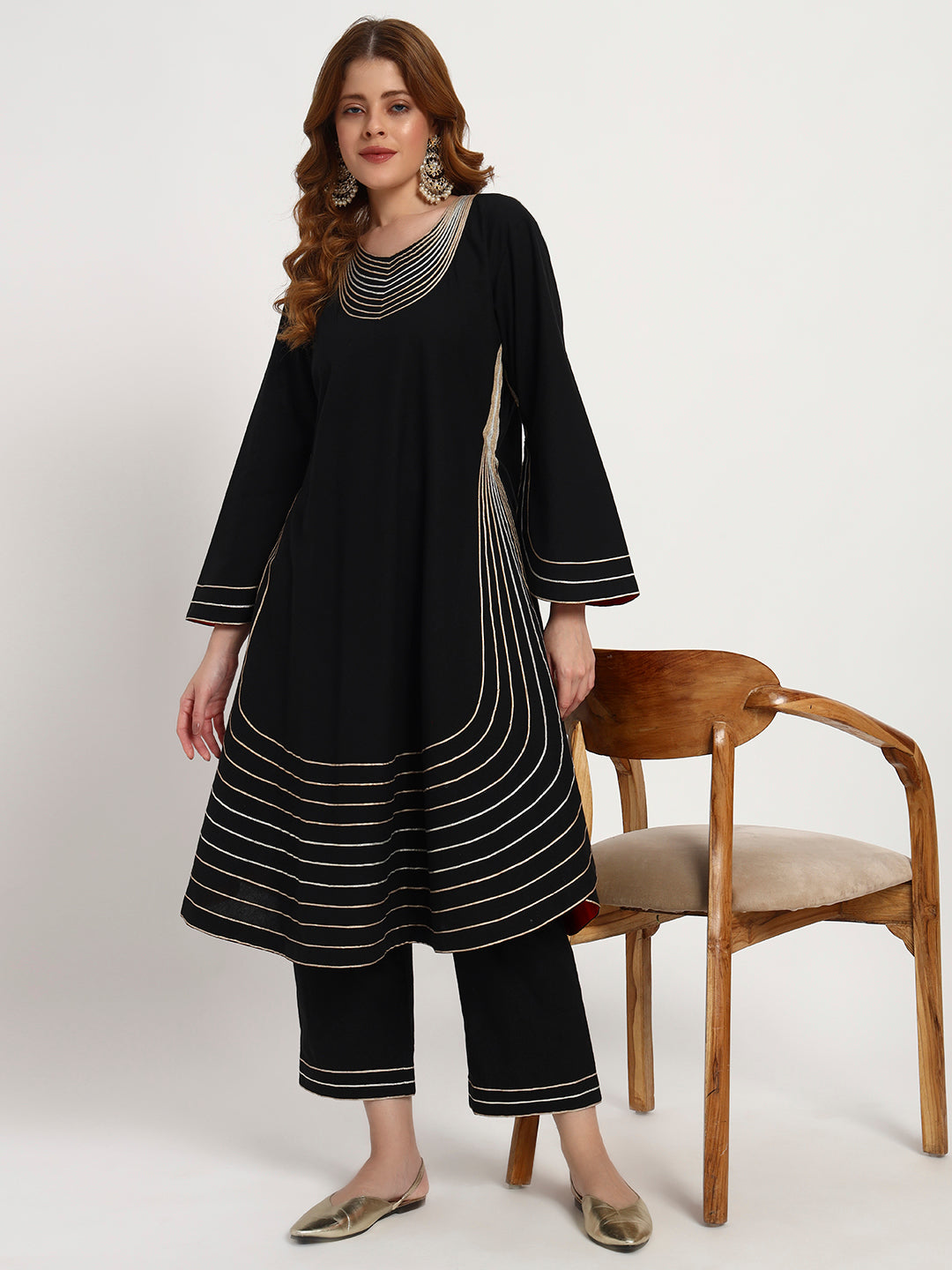 Black Organic-Cotton Ripple-Stripe Kurta Set