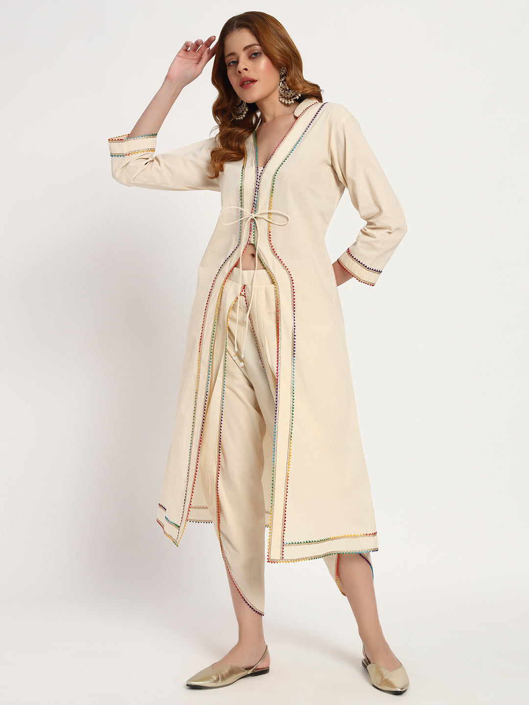 Ivory Organic-Cotton Tie-Front Kurta Set