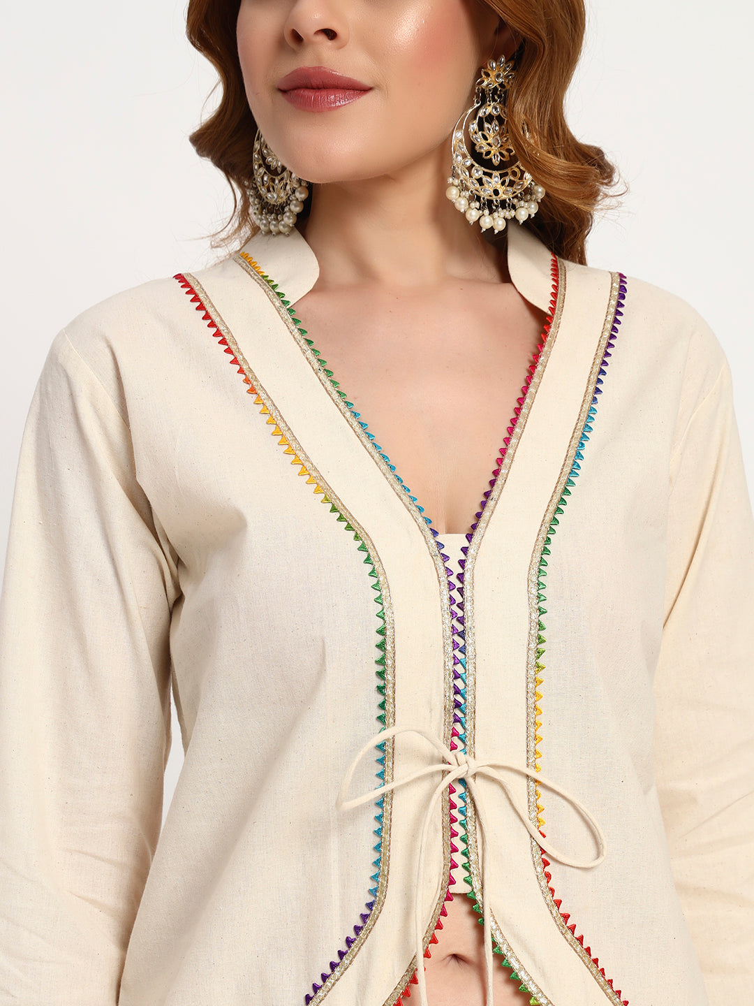 Ivory Organic-Cotton Tie-Front Kurta Set