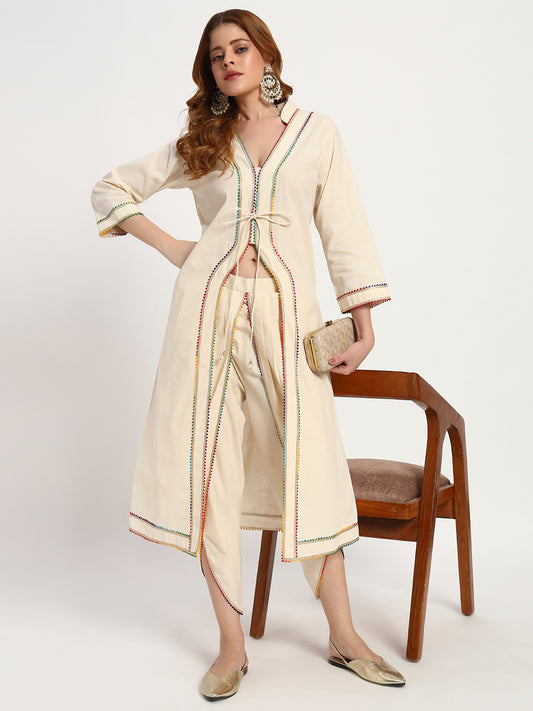 Ivory Organic-Cotton Tie-Front Kurta Set