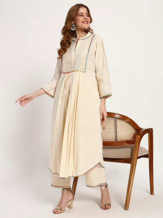 Ivory Organic-Cotton Yoke-Pintuck Kurta Set