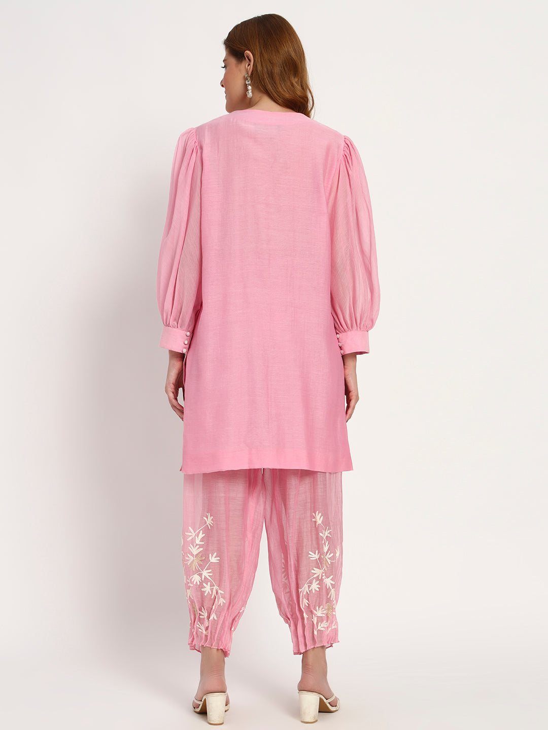 Blush Cotton-Silk Floral Kurta & Ruched Salwar Set