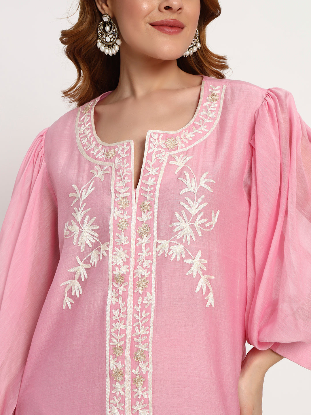 Blush Cotton-Silk Floral Kurta & Ruched Salwar Set