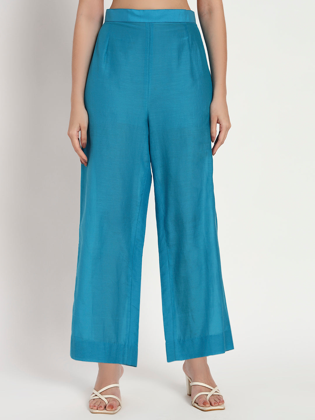 Teal Blue Cotton-Silk Kaftan Set