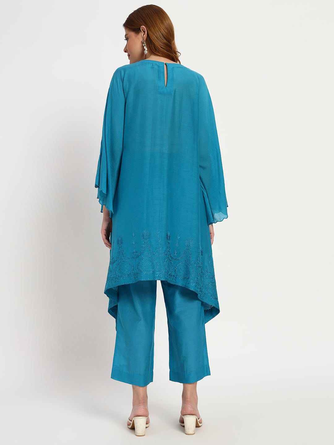 Teal Blue Cotton-Silk Kaftan Set