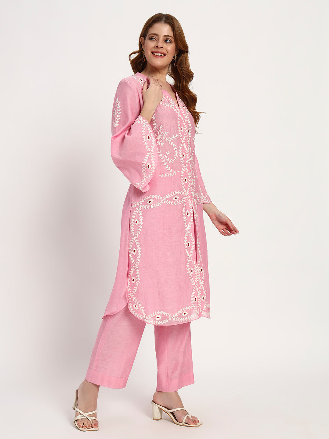 Blush Cotton-Silk Embroidered Kurta Set