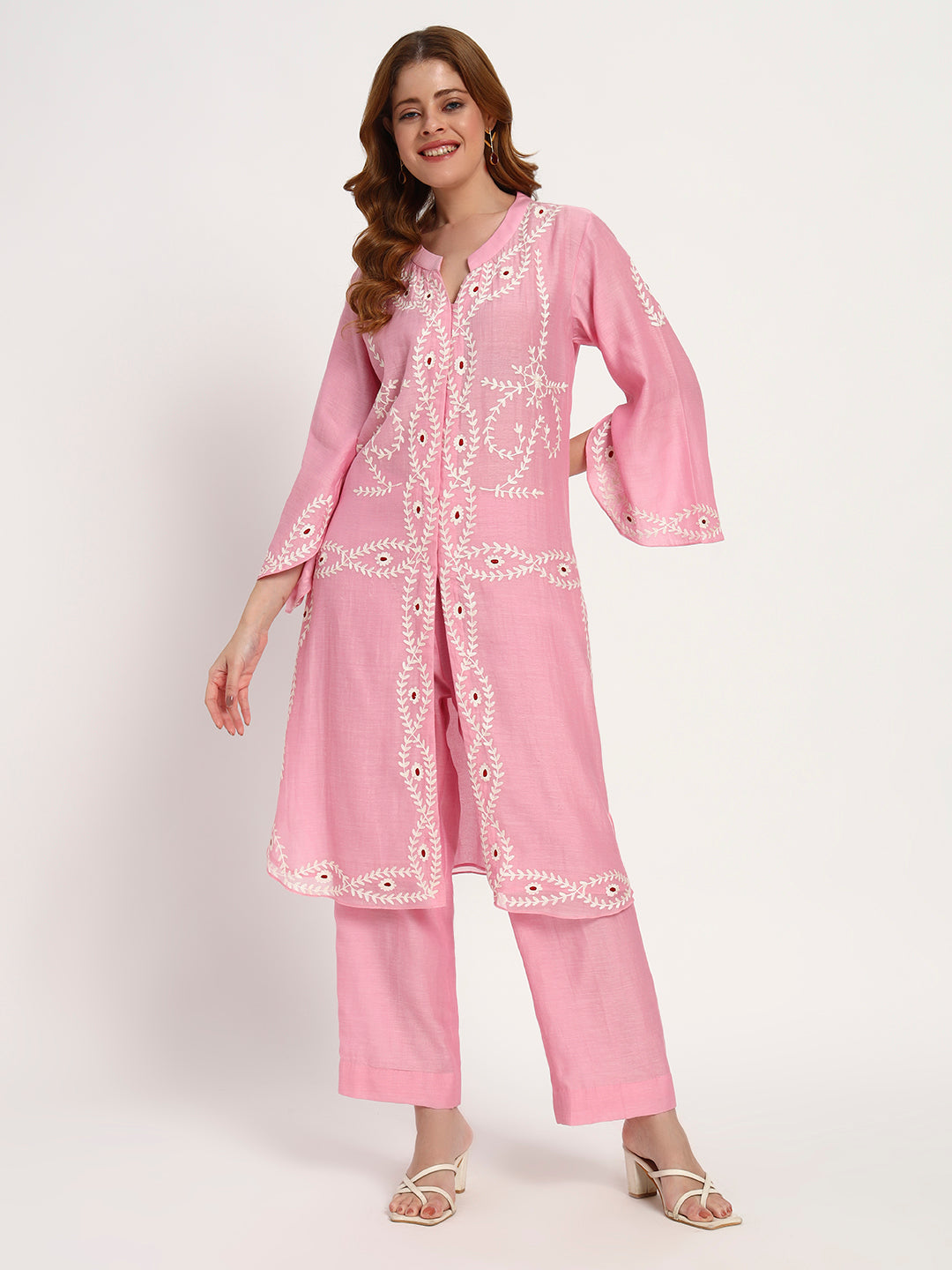Blush Cotton-Silk Embroidered Kurta Set