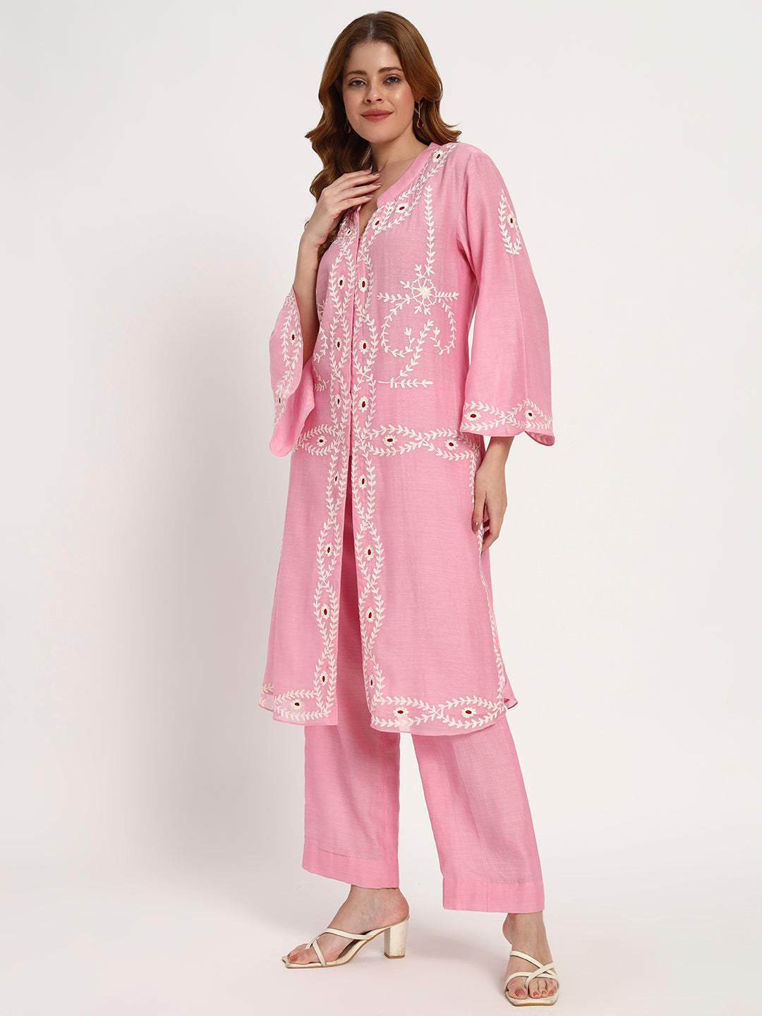 Blush Cotton-Silk Embroidered Kurta Set