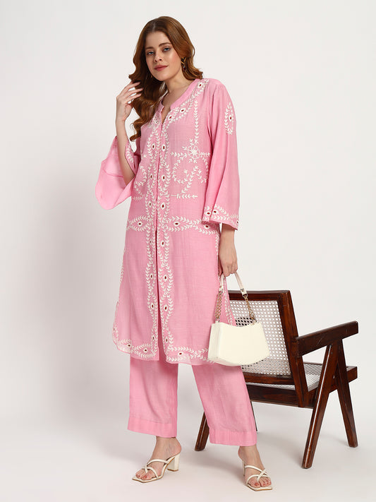 Blush Cotton-Silk Embroidered Kurta Set