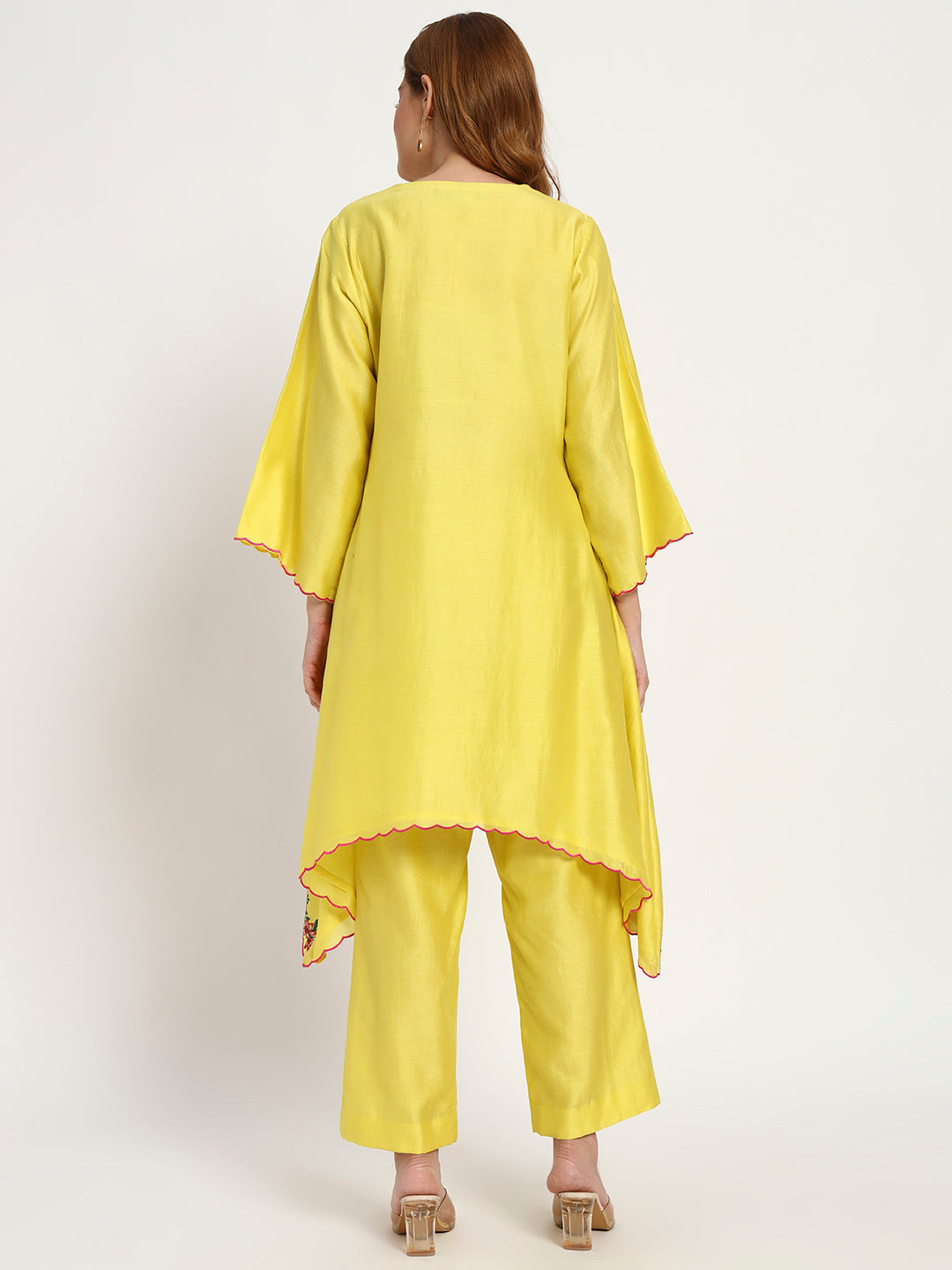 Marigold Silk-Chanderi Bird-Embroidered Kurta Set