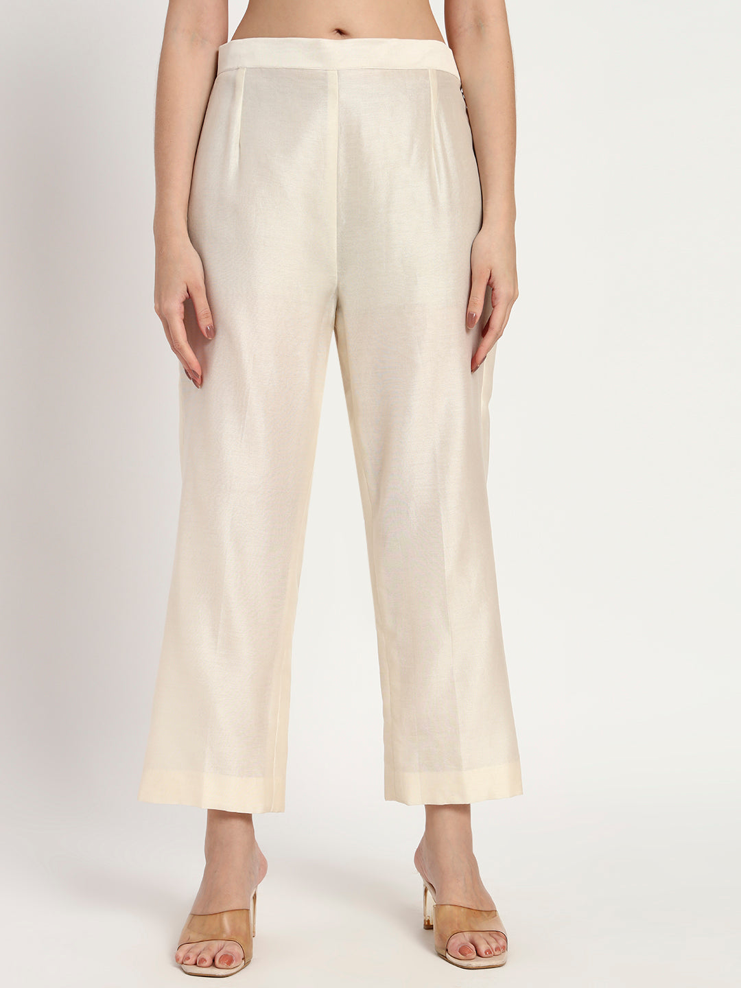 Ivory Silk-Chanderi Kurta Set with Red Piping