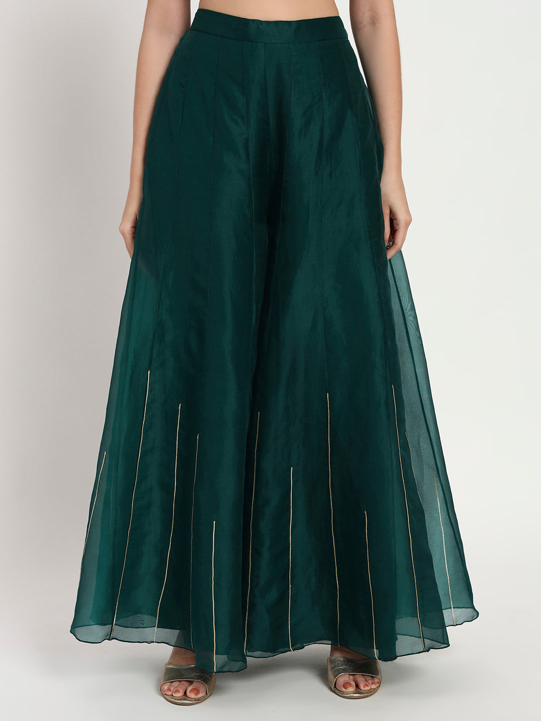 Bottle Green Organza Sunburst Jacket Set