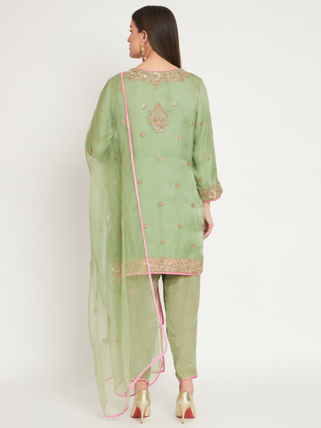 Graceful Green Embroidered Kurta & Dhoti Set