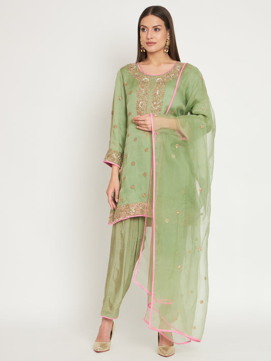 Graceful Green Embroidered Kurta & Dhoti Set