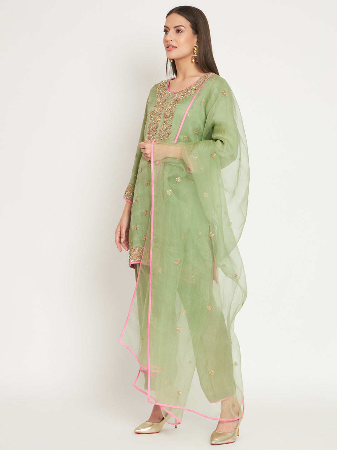Graceful Green Embroidered Kurta & Dhoti Set