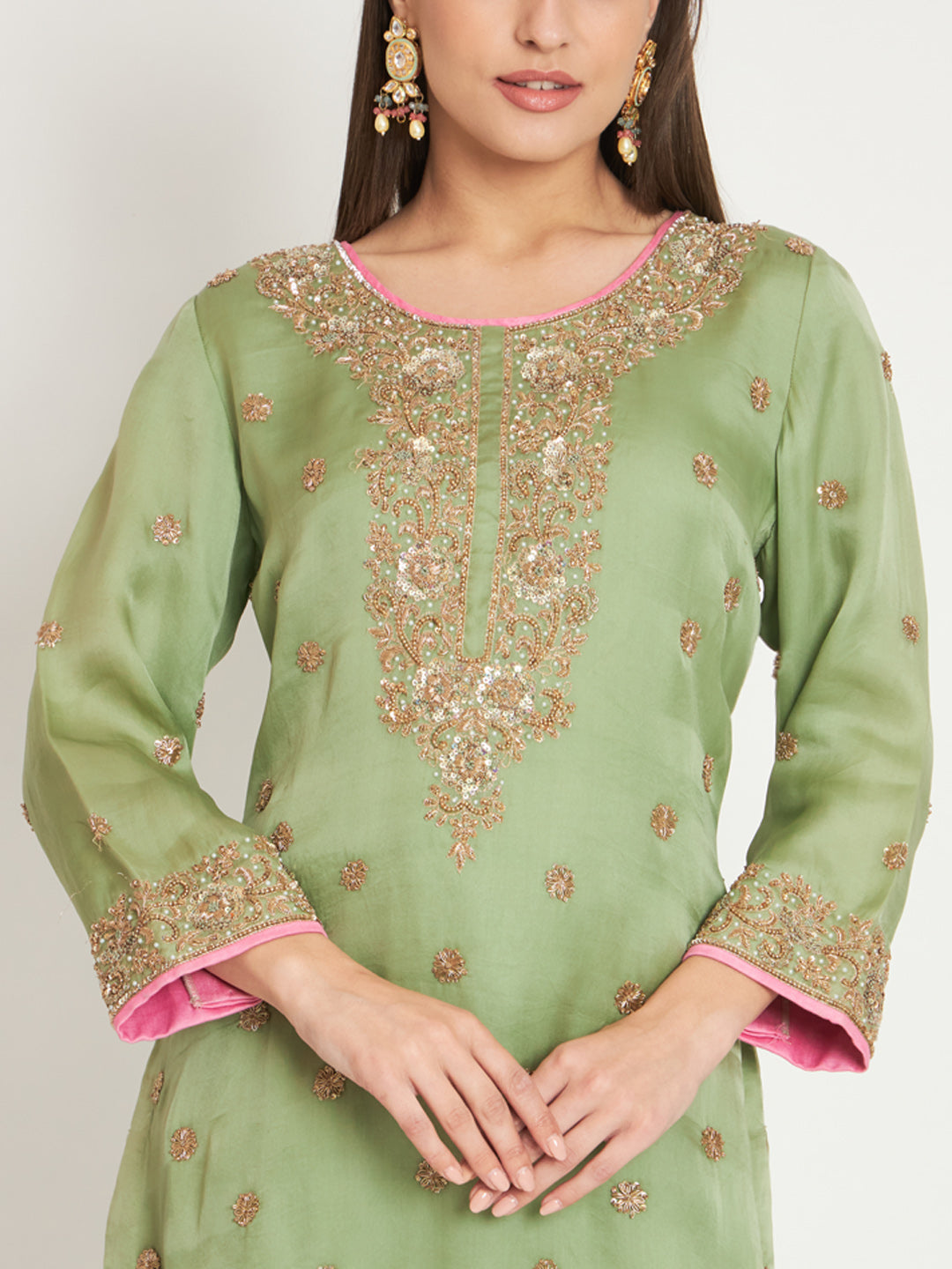 Graceful Green Embroidered Kurta & Dhoti Set