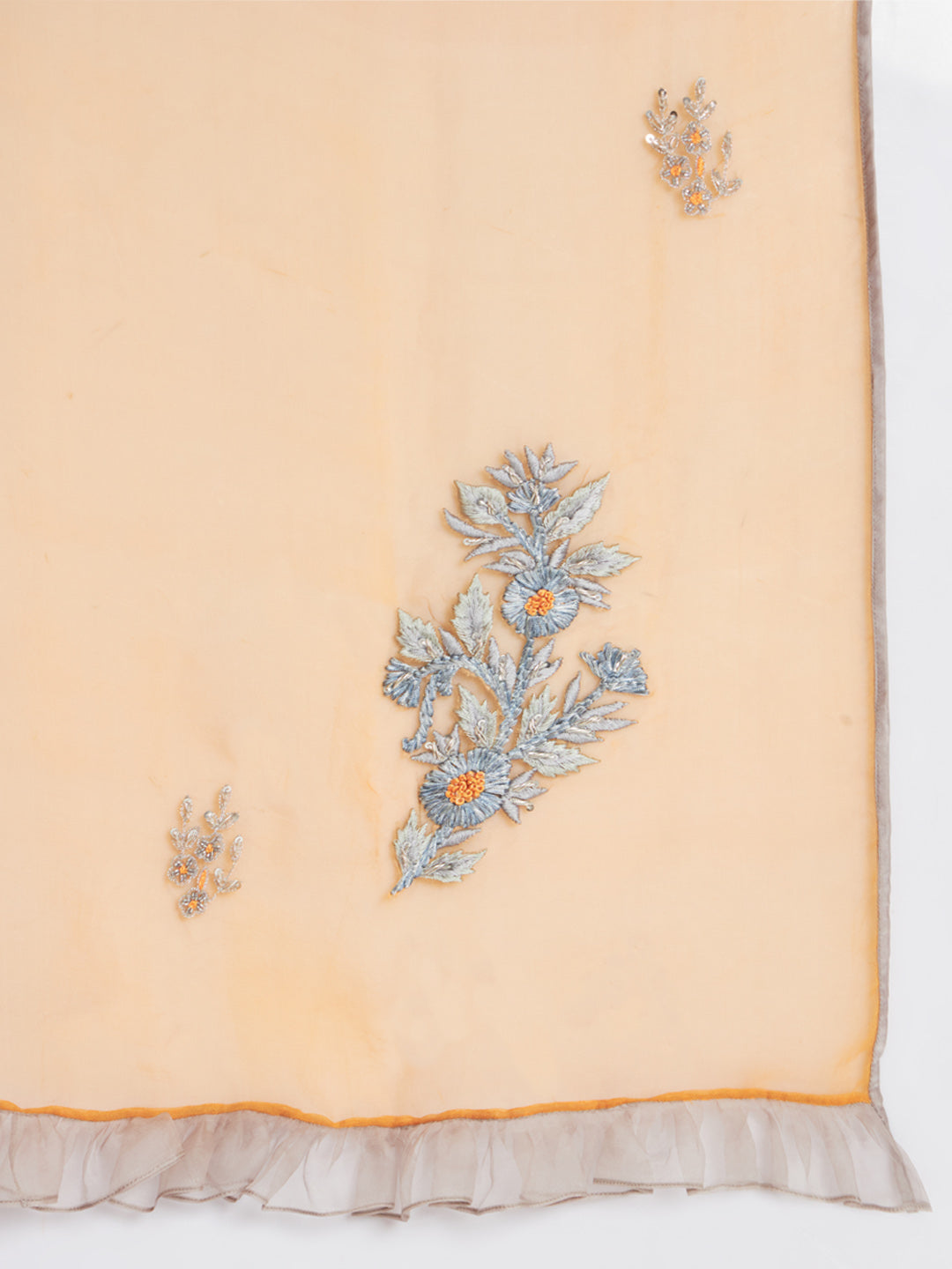 Grey and Mustard Embroidered Organza Kurta