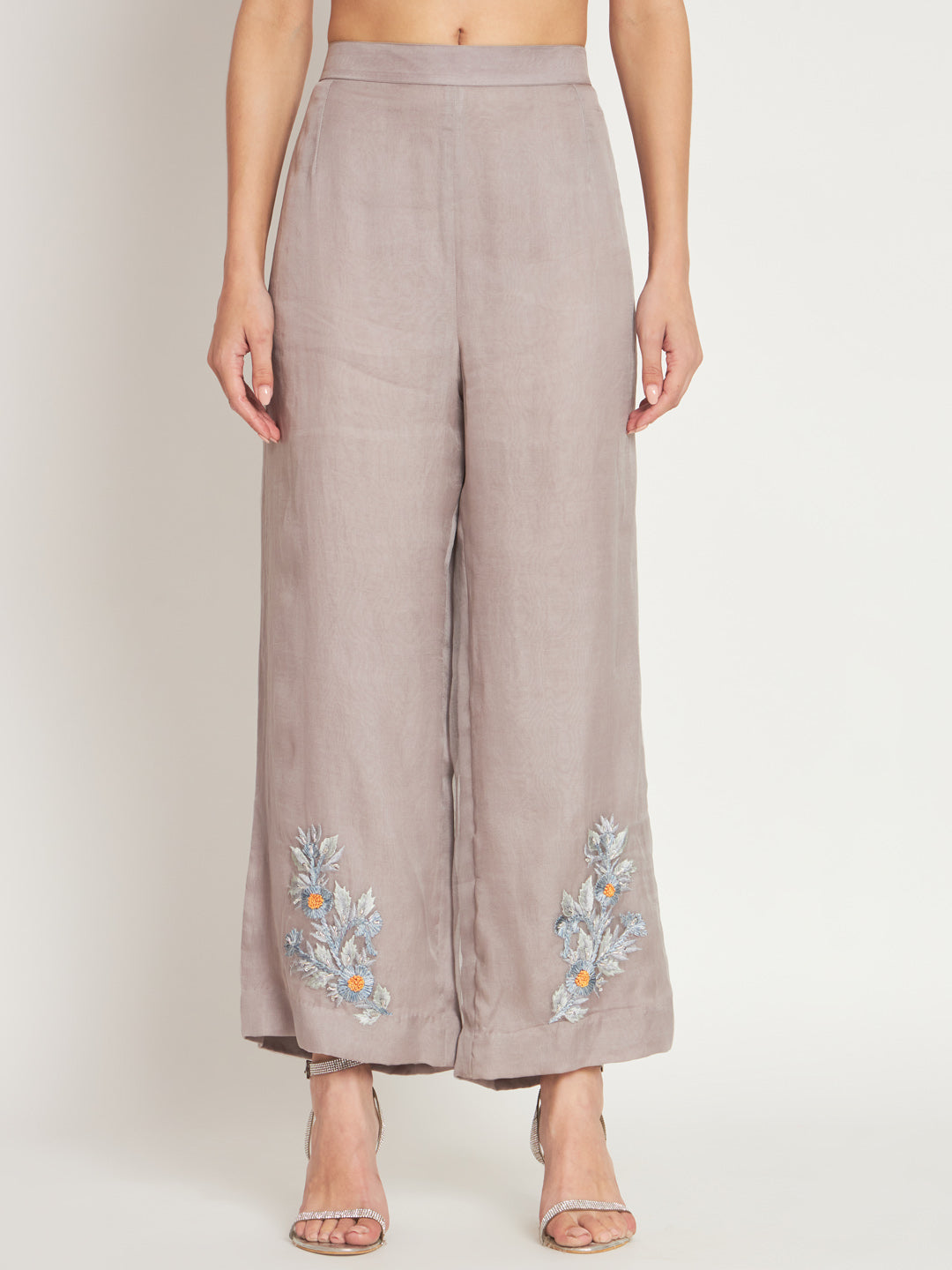 Grey and Mustard Embroidered Organza Kurta