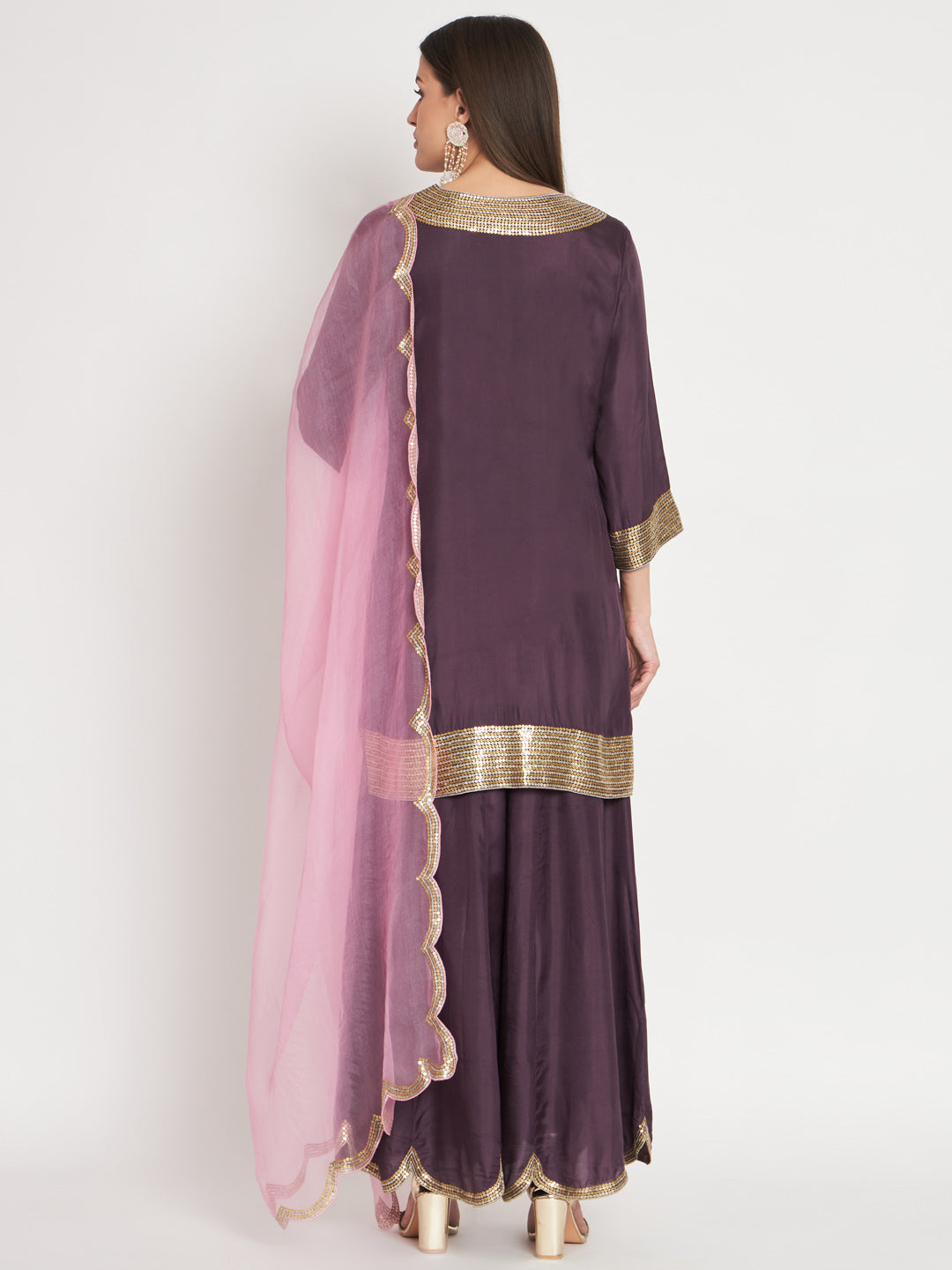 Purple and Pink Silk Kurta with Sequin Hand Embroidery
