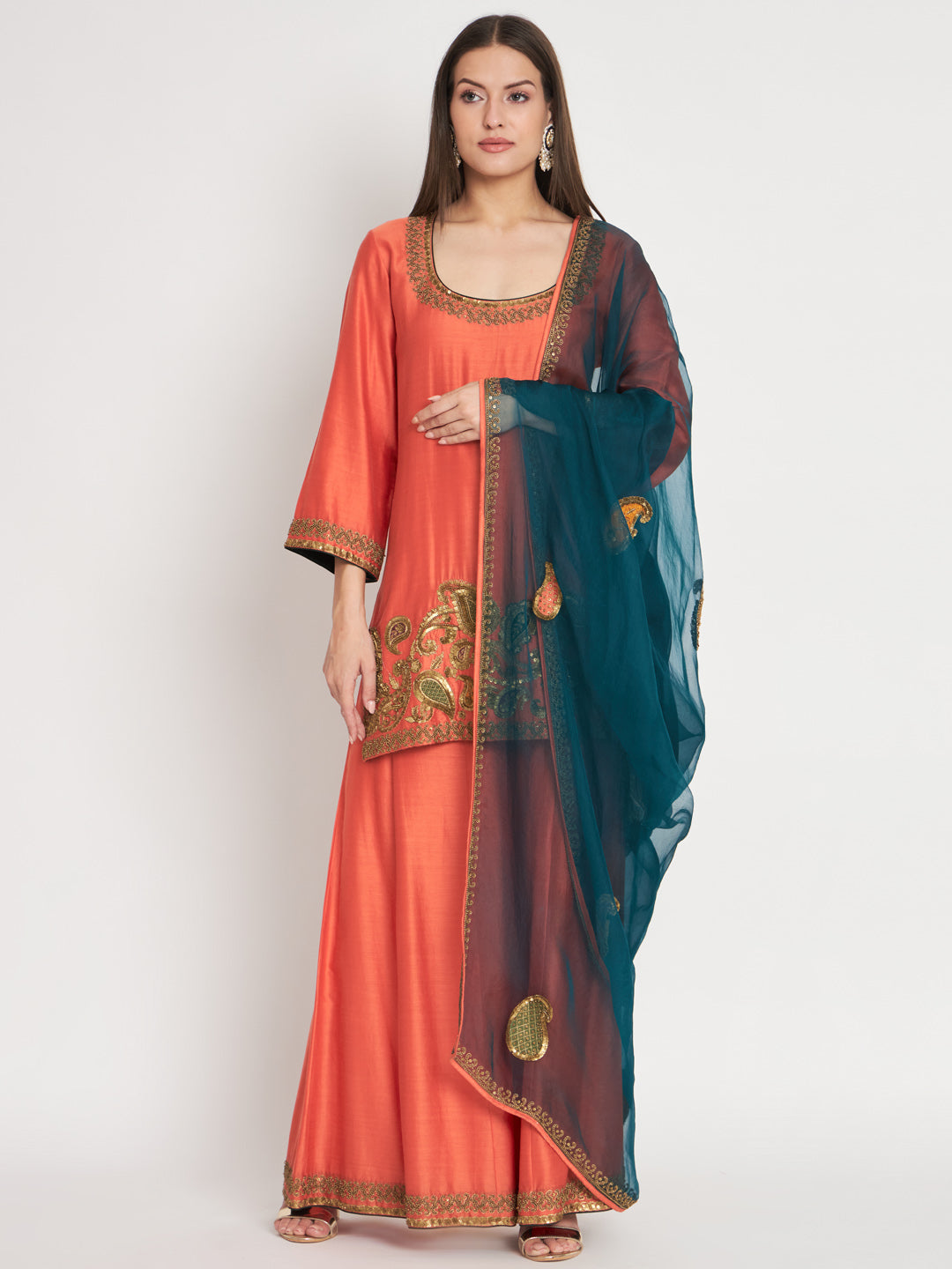 Silk Chanderi Kurta with Metal Hand Embroidery