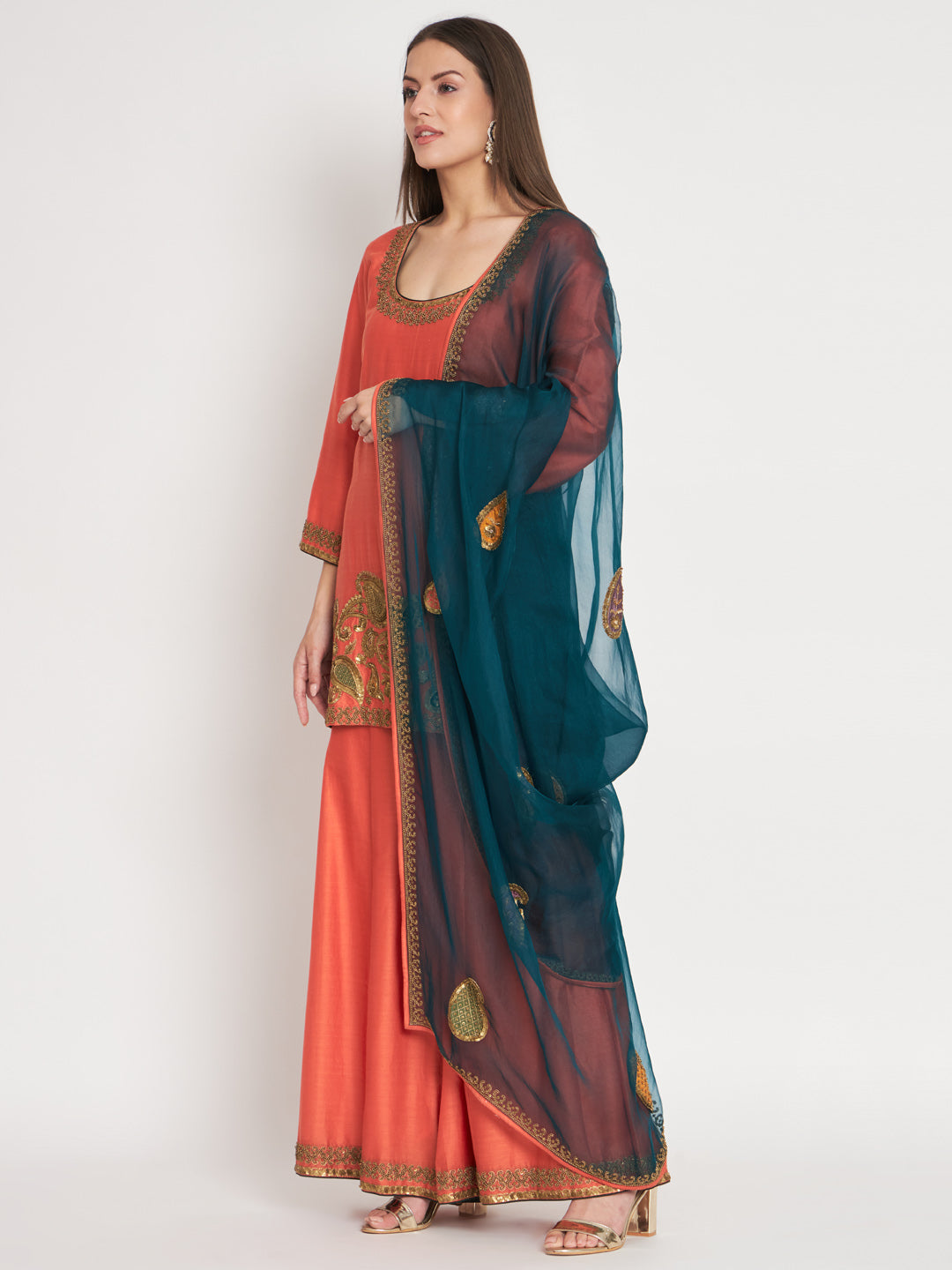 Silk Chanderi Kurta with Metal Hand Embroidery