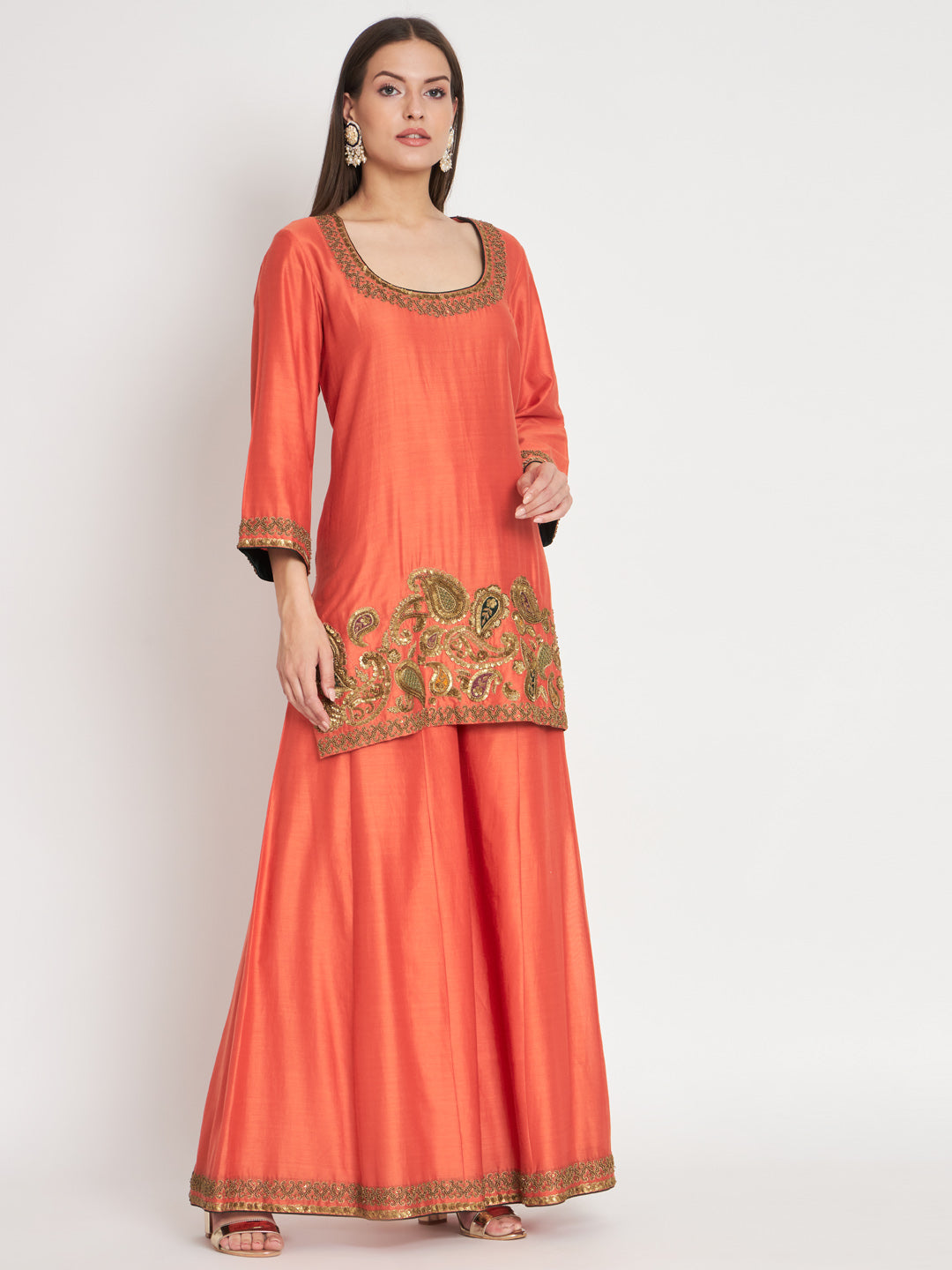 Silk Chanderi Kurta with Metal Hand Embroidery