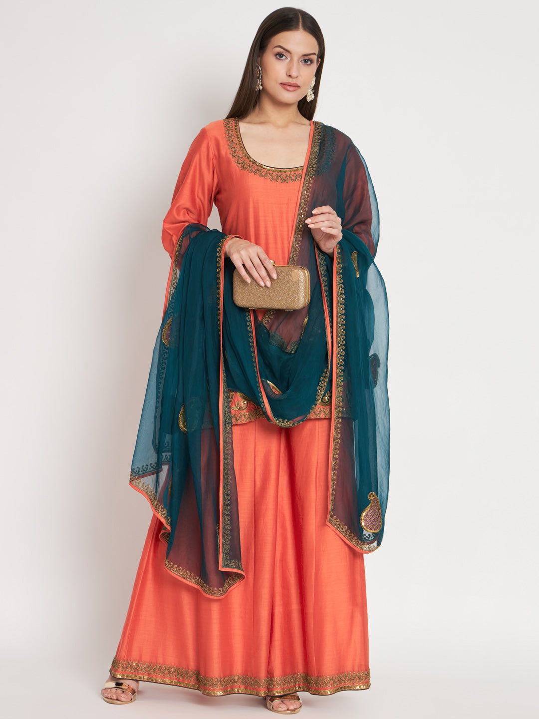 Silk Chanderi Kurta with Metal Hand Embroidery