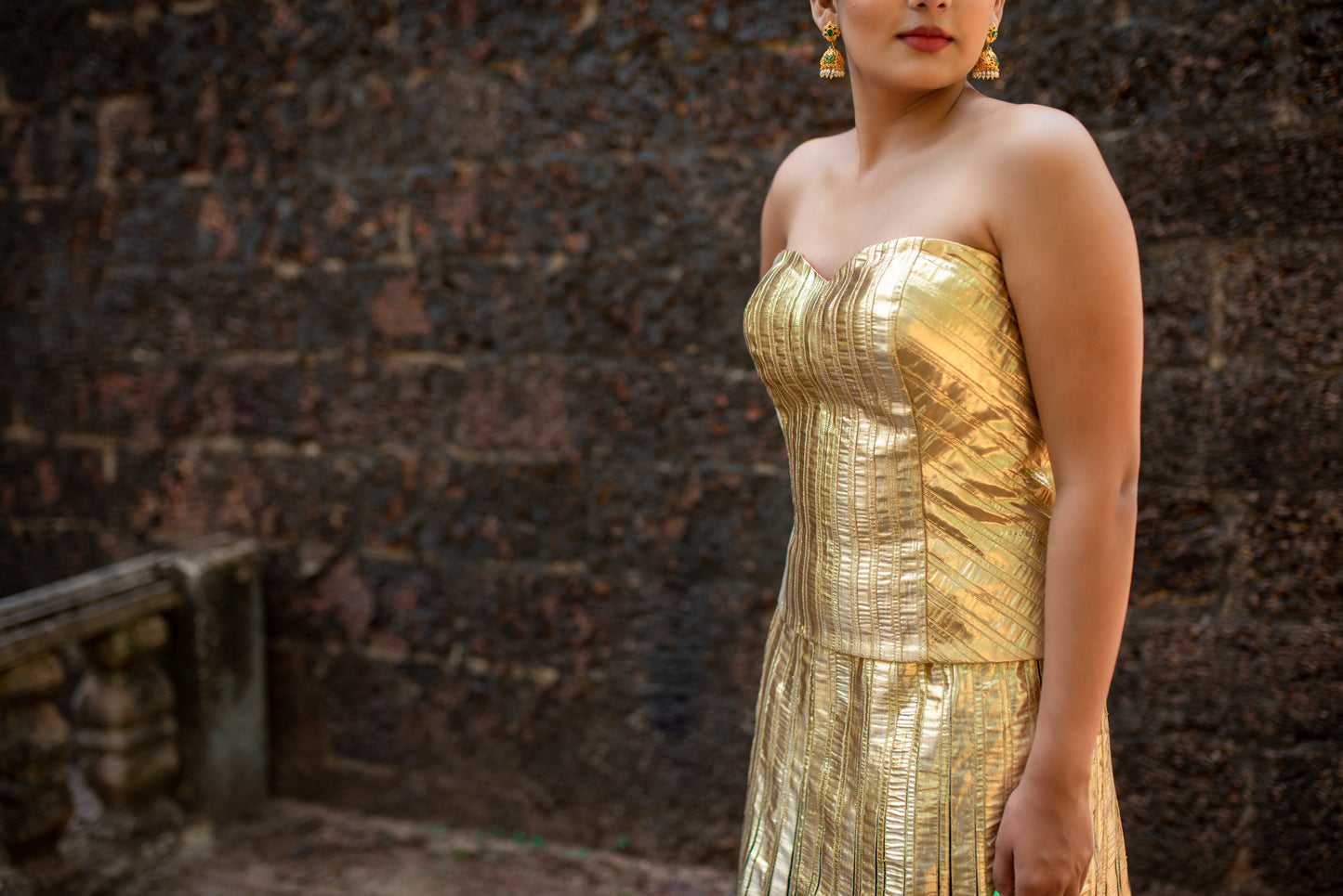 Opulent Gold Gotta Corset with Black Silk Chanderi Skirt