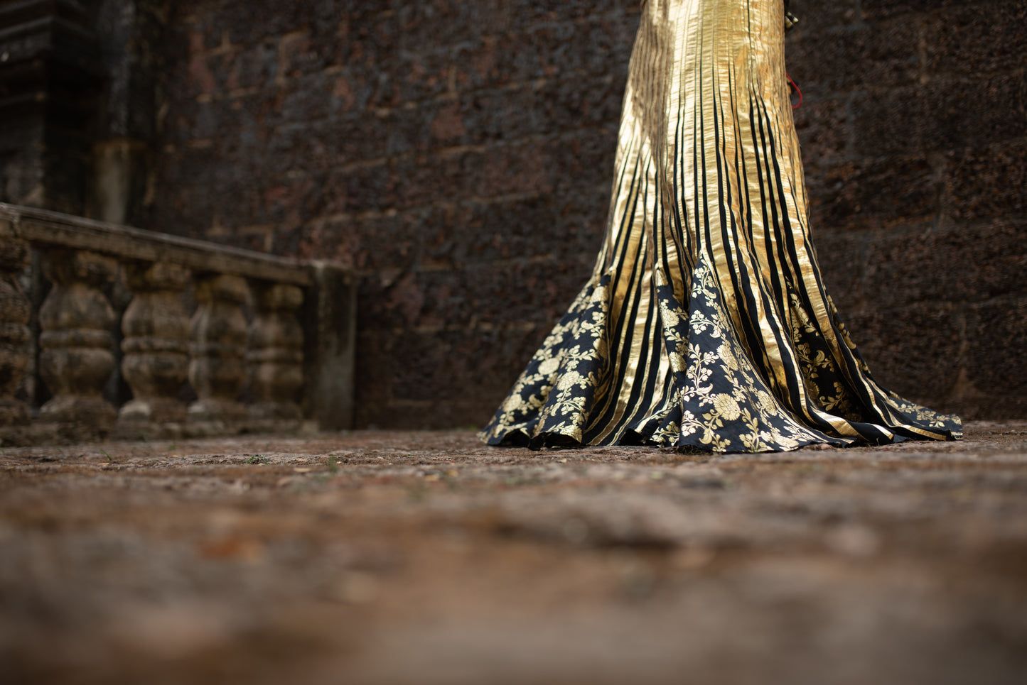 Opulent Gold Gotta Corset with Black Silk Chanderi Skirt