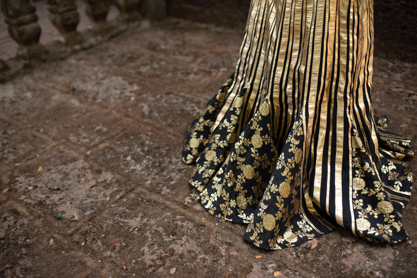 Opulent Gold Gotta Corset with Black Silk Chanderi Skirt