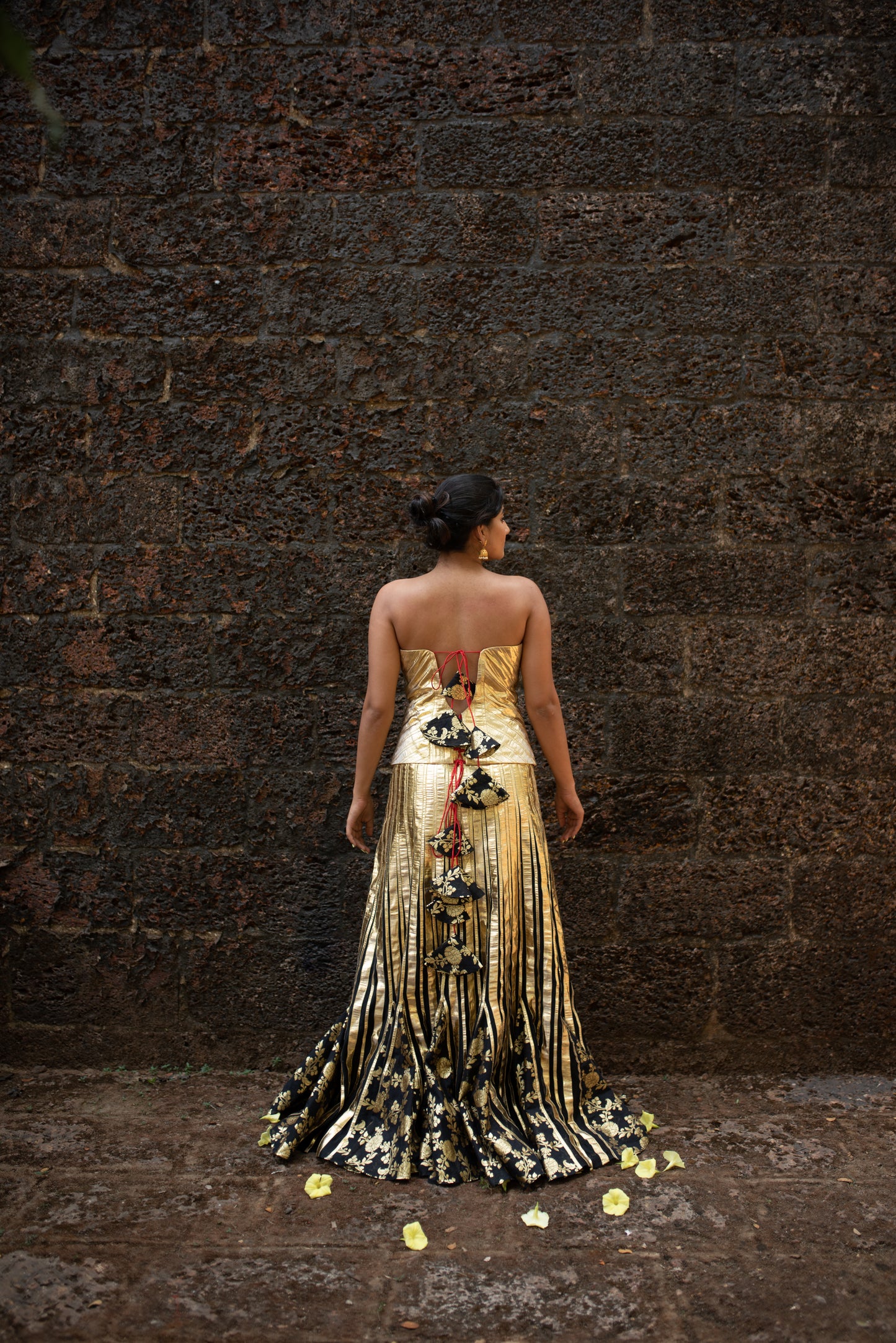 Opulent Gold Gotta Corset with Black Silk Chanderi Skirt