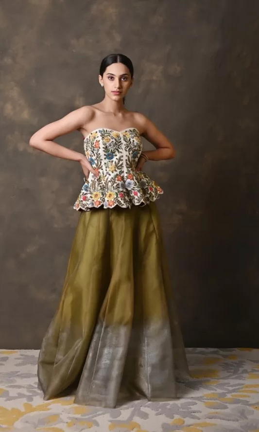 Ivory Gold Peplum Corset with skirt Set