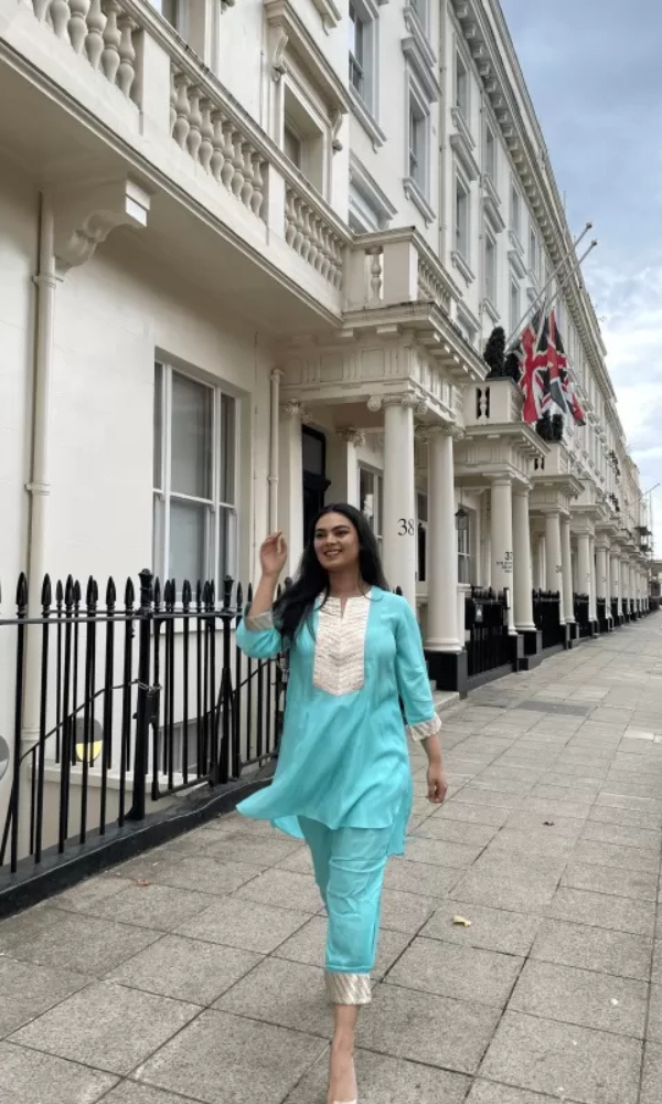 Blue Cotton Silk Kurta Set with Gold & Silver Gotta Work