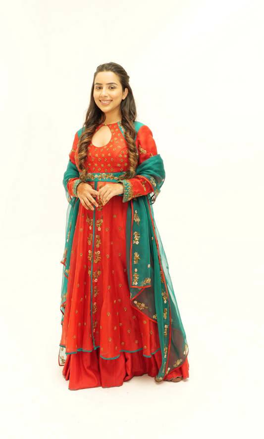 Organza & Silk Chanderi Sharara Set with Metal Handwork