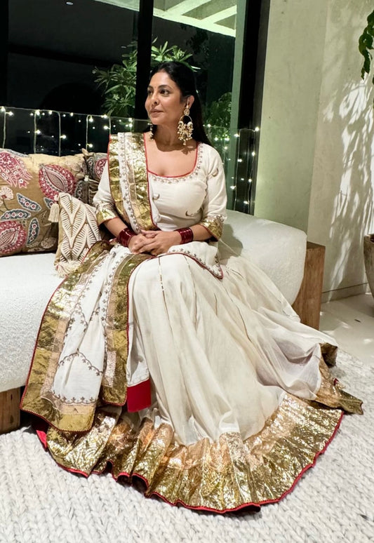 Ivory Gold Chanderi Lehenga Set