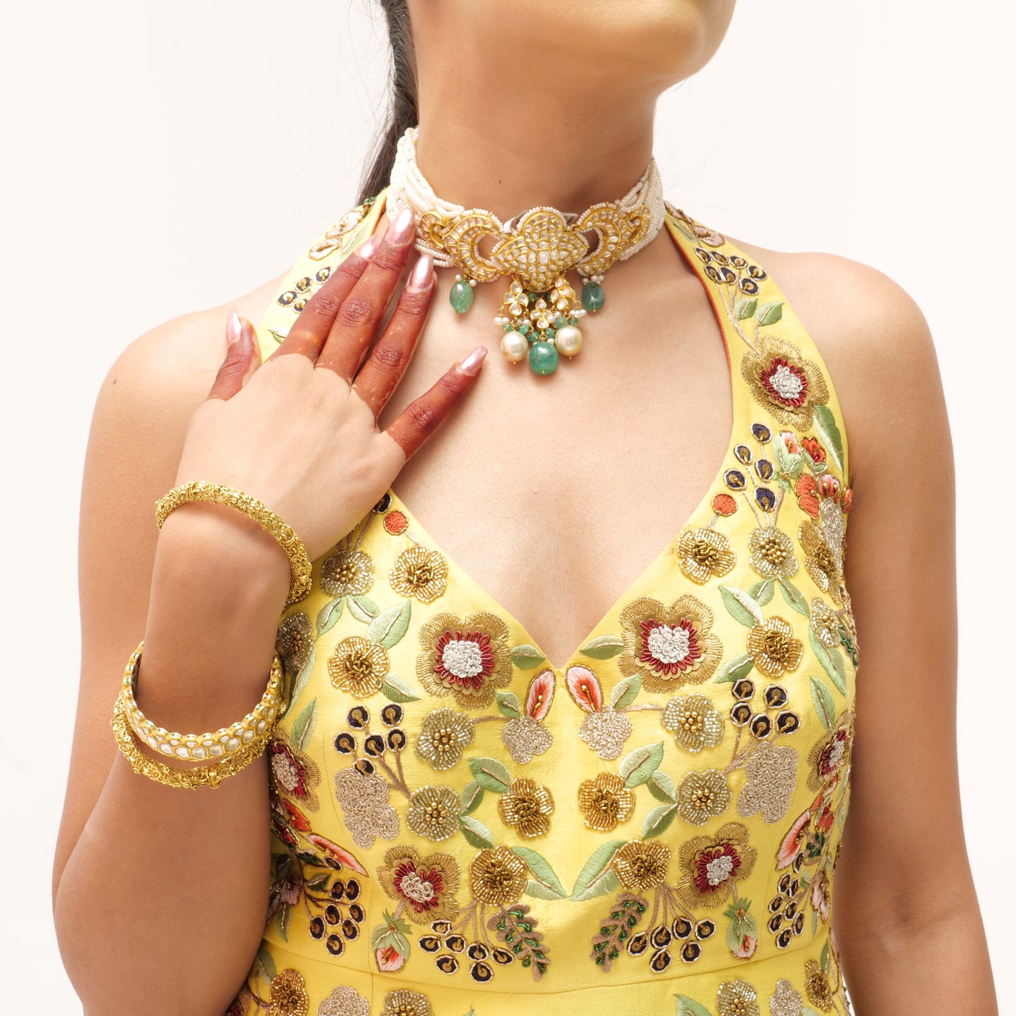 Raw Silk Halter Corset with Handwork and Crushed Opara Skirt