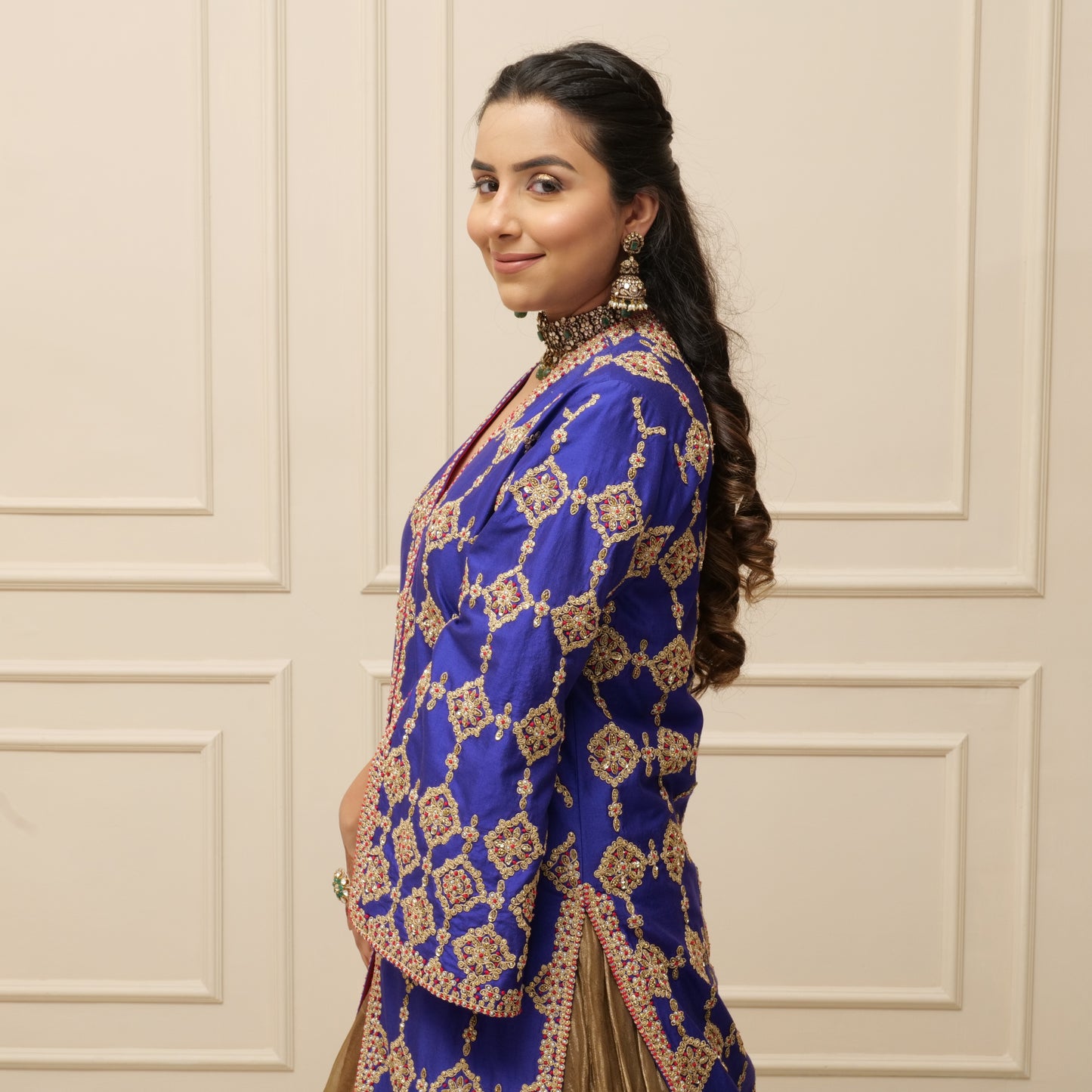 Pan Silk Jacket with Marori Handwork & Skirt