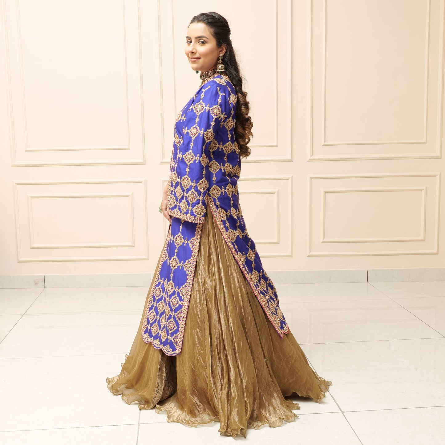 Pan Silk Jacket with Marori Handwork & Skirt