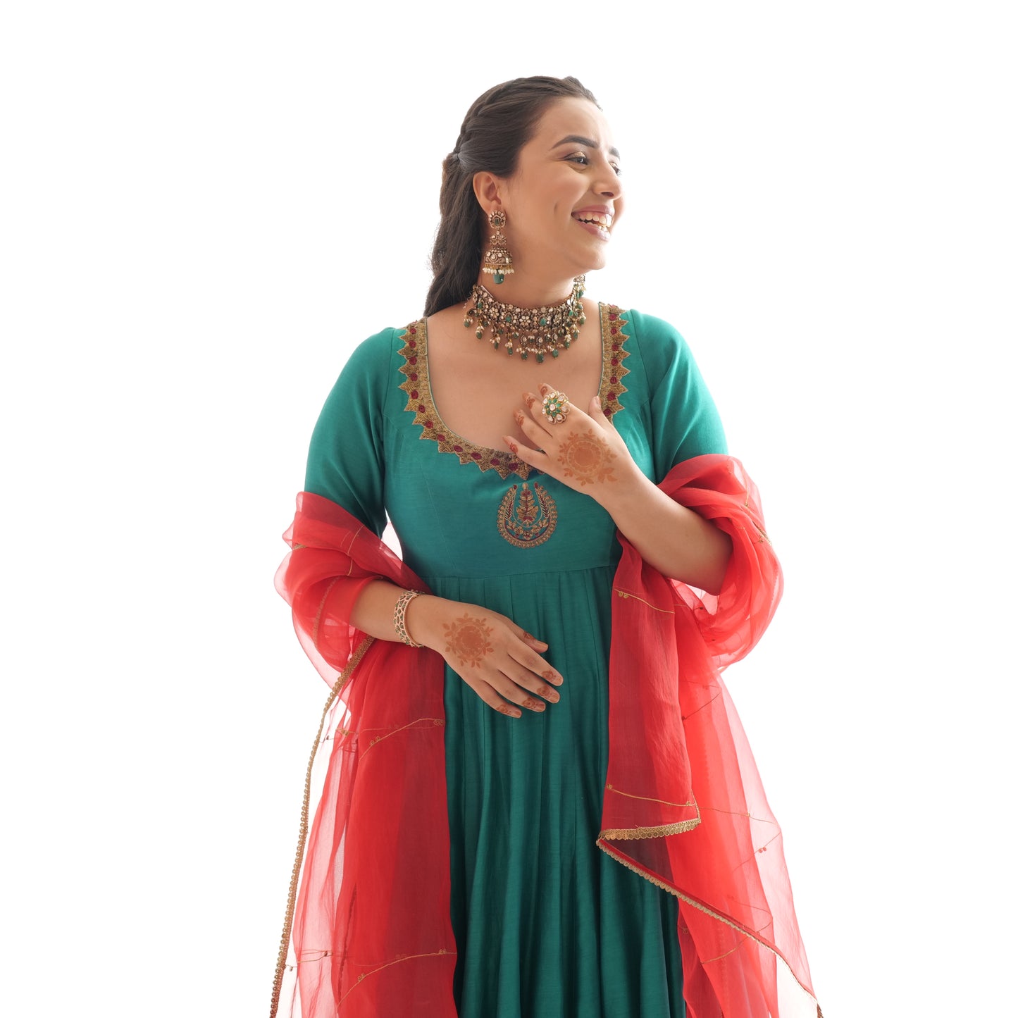 Silk Chanderi Anarkali with Metal Work & Organza Dupatta