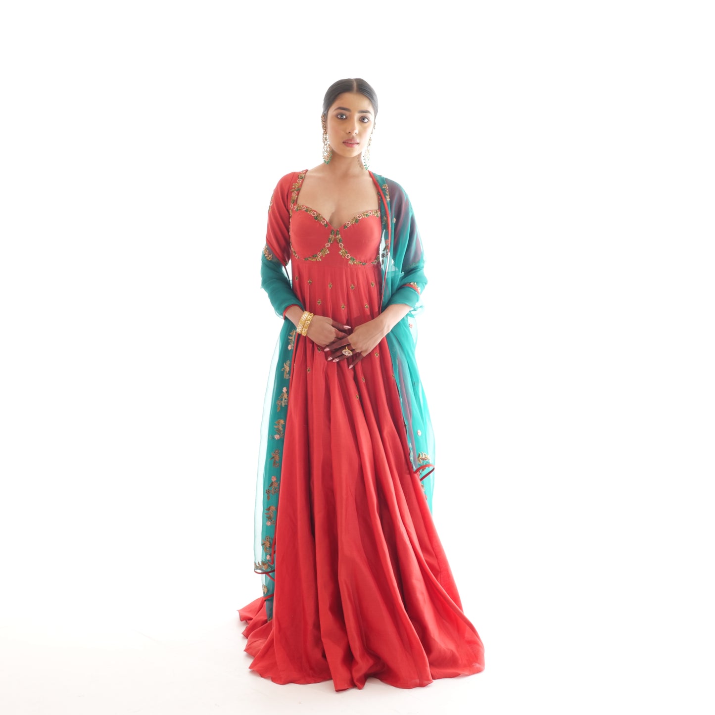 Silk Chanderi Anarkali with Metal Work & Organza Dupatta