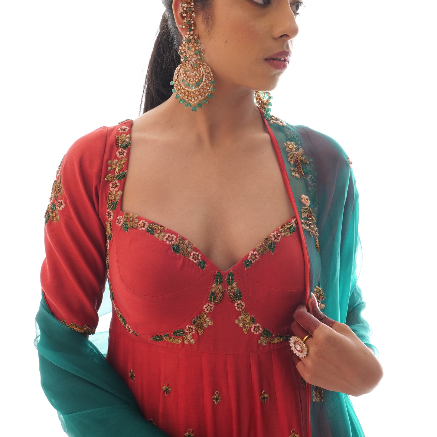 Silk Chanderi Anarkali with Metal Work & Organza Dupatta