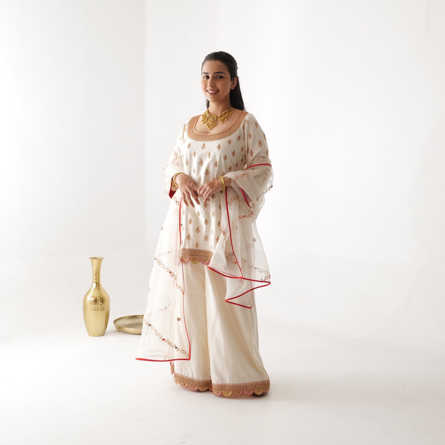 Pan Silk Sharara Set with Marori Work and Organza Dupatta