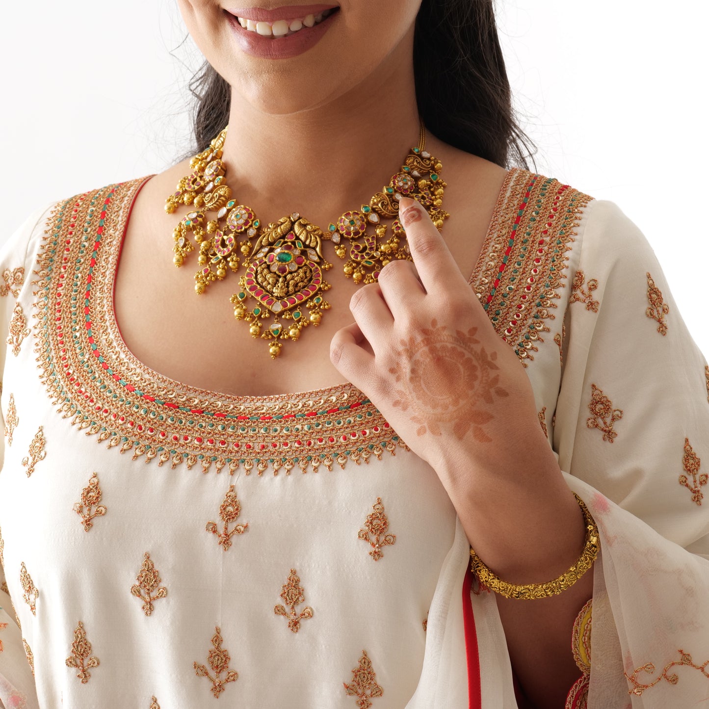 Pan Silk Sharara Set with Marori Work and Organza Dupatta