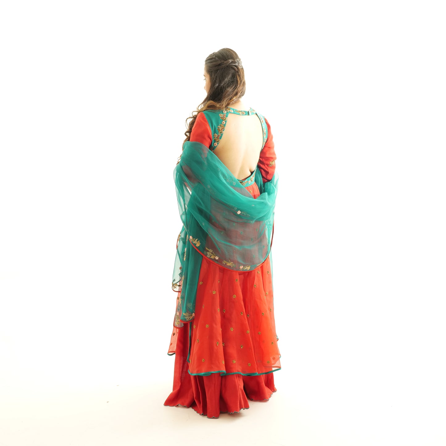 Organza & Silk Chanderi Sharara Set with Metal Handwork