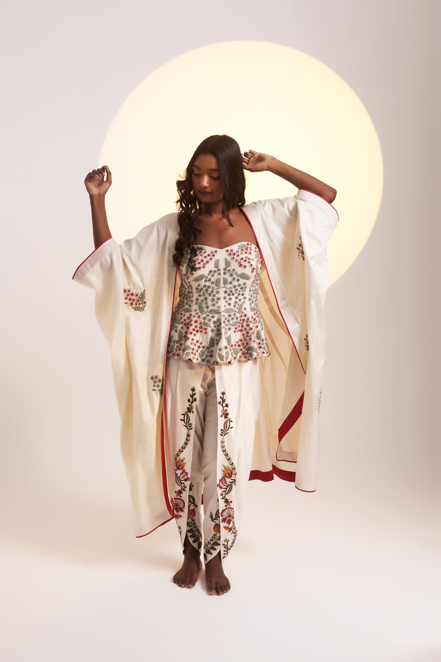 Ethereal Bloom Corset with Cape and Dhoti pants Set