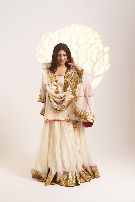 Ivory Gold Chanderi Lehenga Set