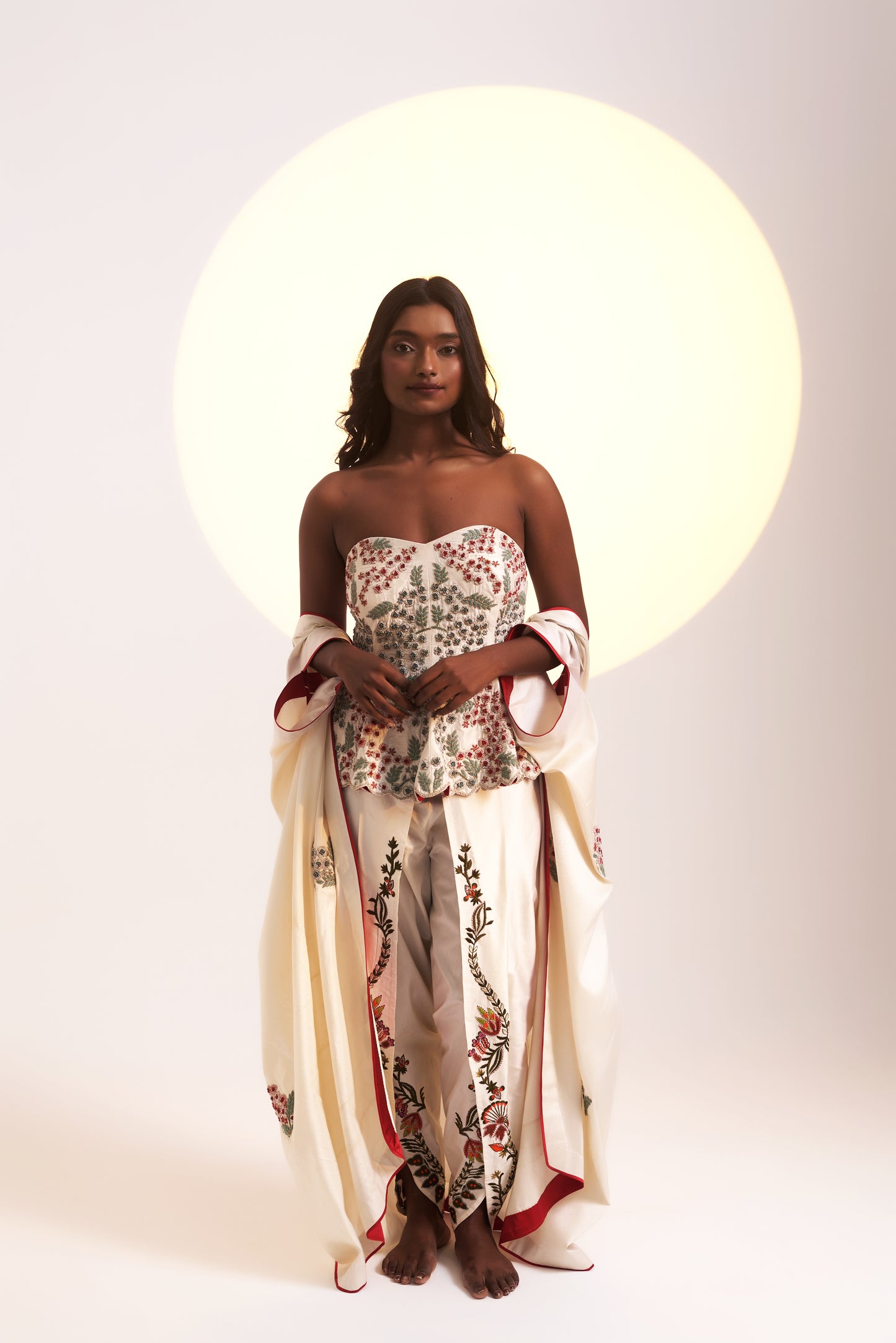 Ethereal Bloom Corset with Cape and Dhoti pants Set