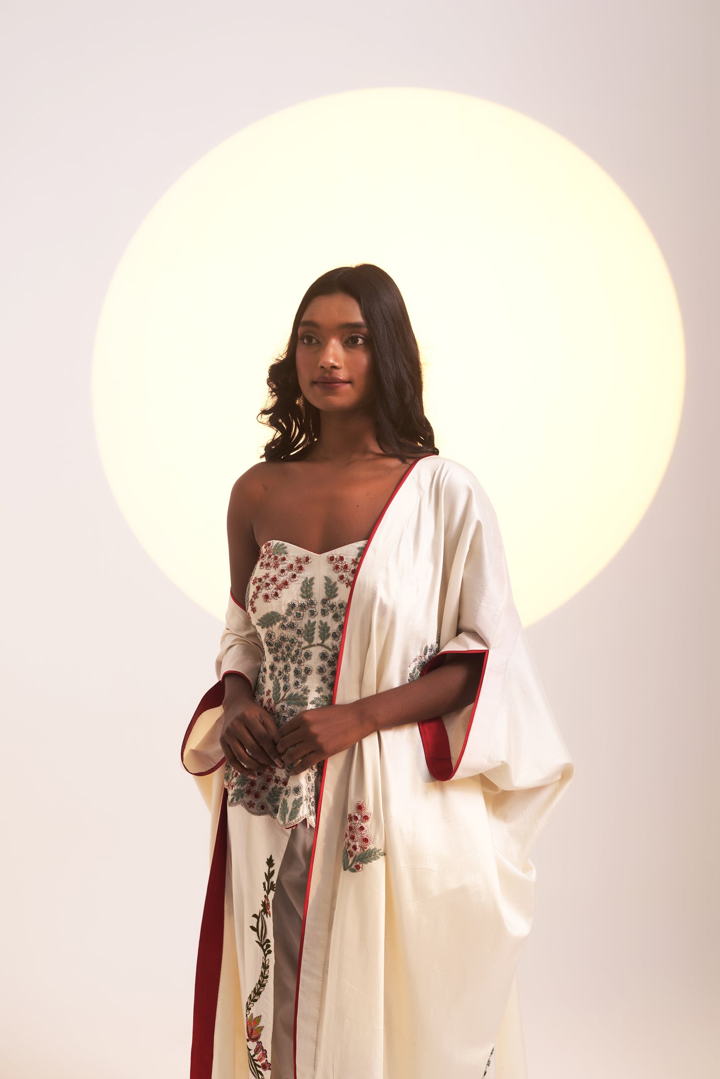 Ethereal Bloom Corset with Cape and Dhoti pants Set