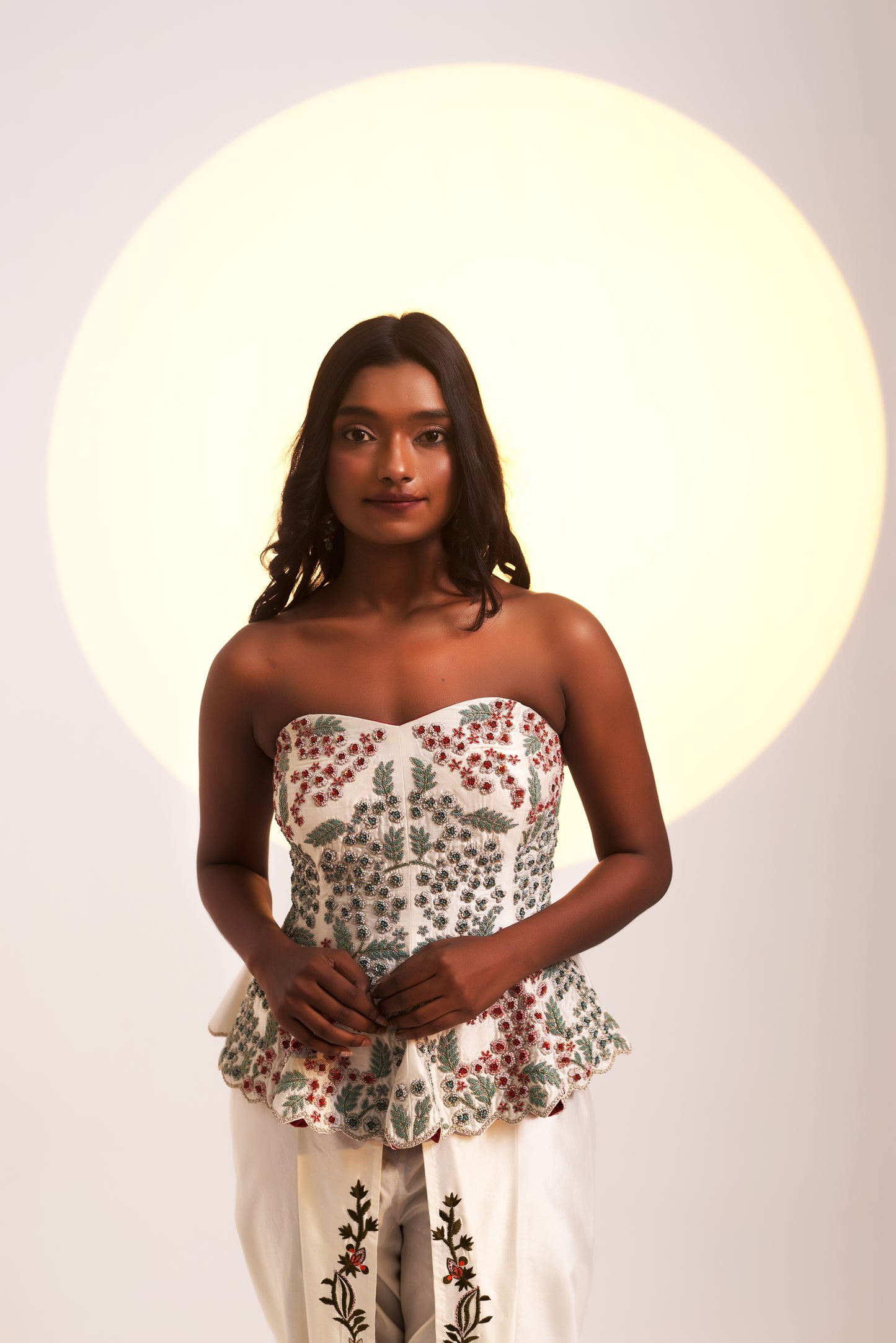 Ethereal Bloom Corset with Cape and Dhoti pants Set